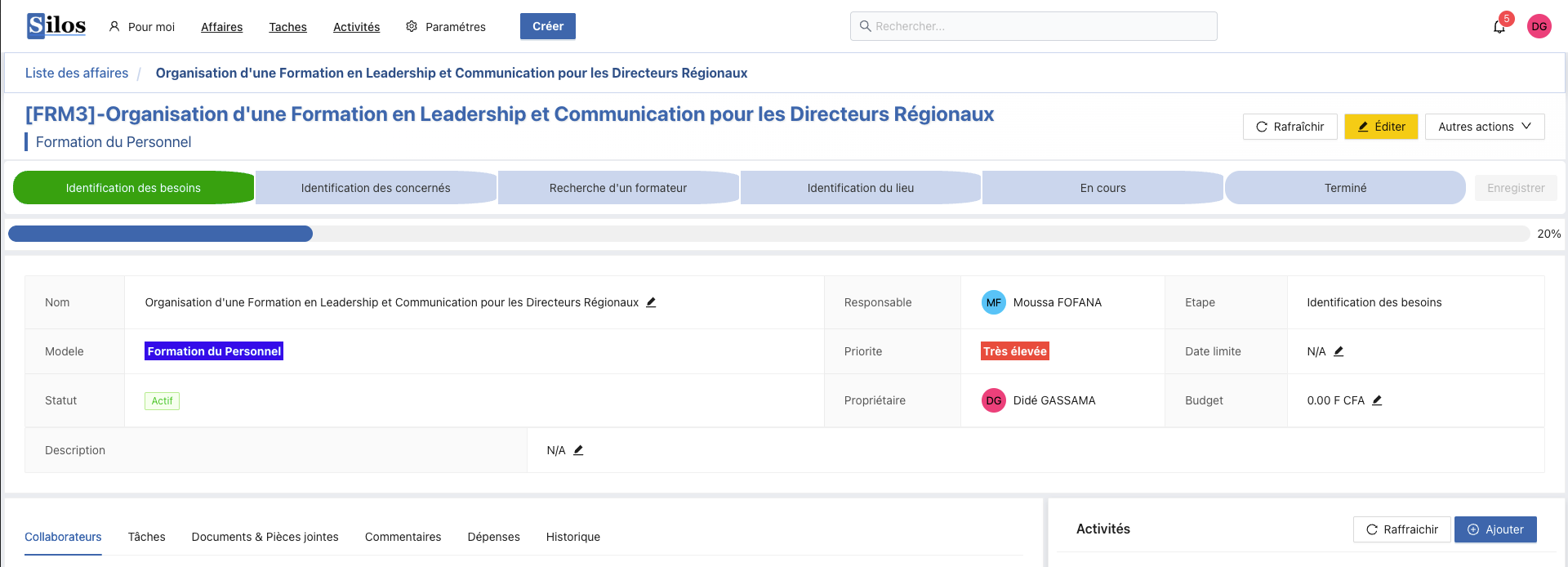 Détails d'une affaire